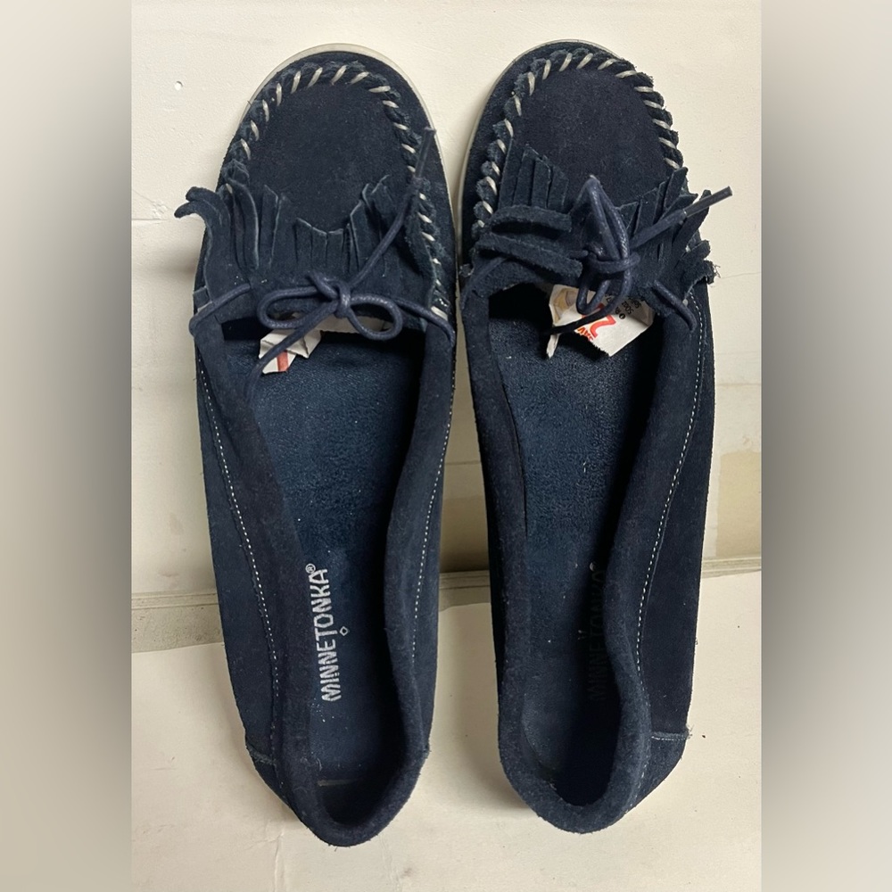 Sz 10 WOMENS MINNETONKA MOCCASINS SUEDE FLATS LOAFERS BLUE COLOR